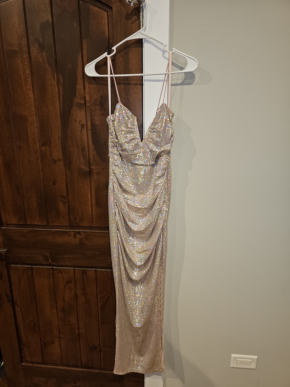 NWT - One And Only - Sequin Ruched Slip Dress with Spaghetti Straps - Pink